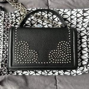 Brighton phone organizer - black leather with silver studs